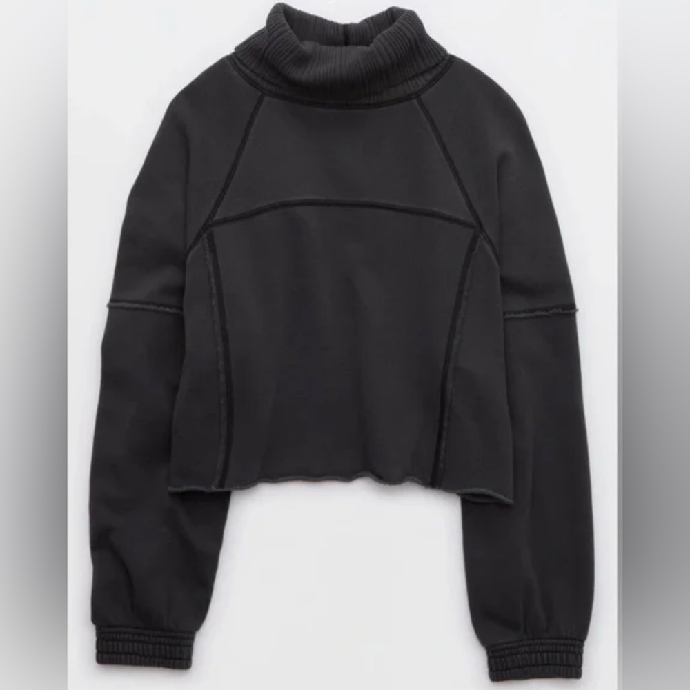 NWT Aerie New Heights Turtleneck Cropped Sweatshirt in smoked grey, Sz M